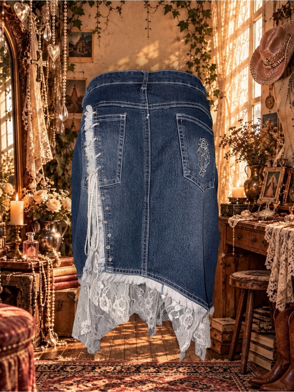 Vintage Y2K Polo Jeans Co. Ralph Lauren dark wash denim + lace fairy skirt 🕯️🪽 - Picture 4 of 10